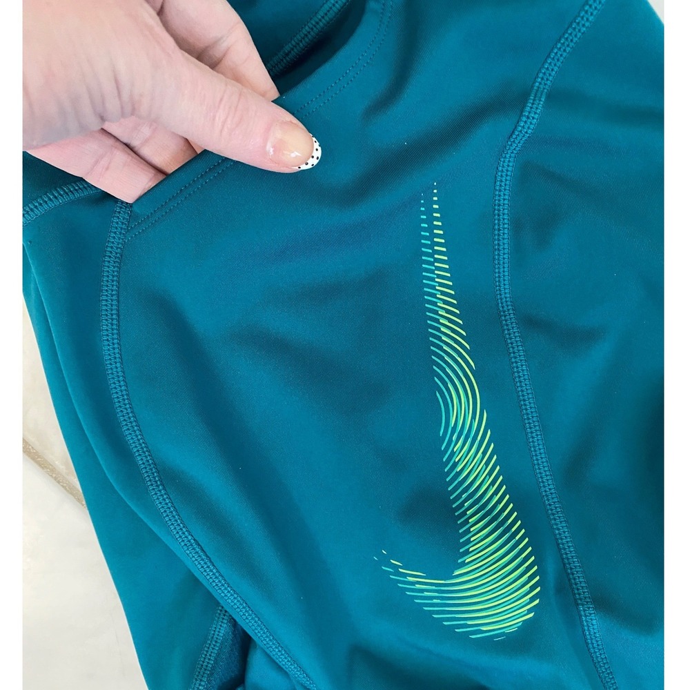 NWOT Nike Teal Leggings with Lime Swoosh Accent - Picture 10 of 12